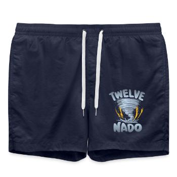 Ten-nado Warnung 12. Geburtstag | Tornado - Badeshorts - French Navy - Vorne - AI Model Male 185 light (185cm)