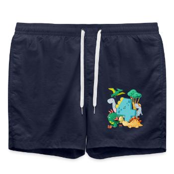 Troupeau de dinosaures mignons 4ème anniversaire 4 - Short de bain - bleu marine - Devant - AI Model Male 185 light (185cm)