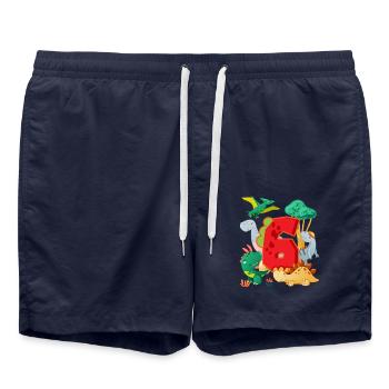 Troupeau de dinosaures mignons 6ème anniversaire 6 - Short de bain - bleu marine - Devant - AI Model Male 185 light (185cm)