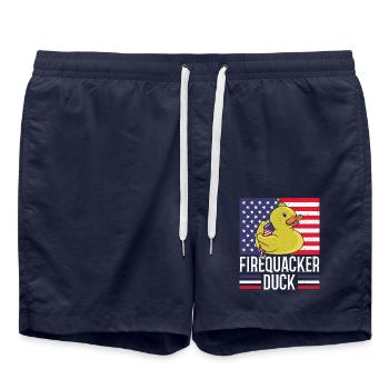 Firequacker Duck July 4 Firecracker - Swim Trunks - french navy - Front - AI Model Male 185 light (185cm)