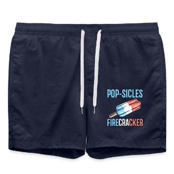 Ice Fireworks July 4 Independence Day - Swim Trunks - french navy - Front - AI Model Male 185 light (185cm)