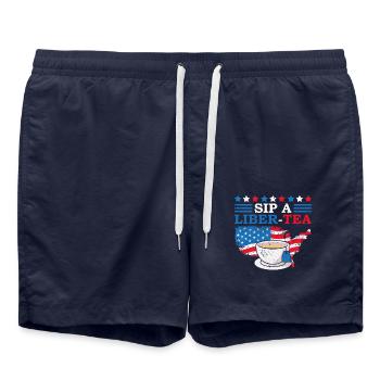 Sip A Liber-tee July 4 Tea Drinker Independence - Swim Trunks - french navy - Front - AI Model Male 185 light (185cm)