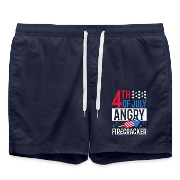 July 4 Angry Firecracker Independence Day - Swim Trunks - french navy - Front - AI Model Male 185 light (185cm)