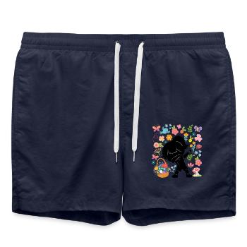 Silhouette Dabbing Girl Hippie Bouquet Spring - Short de bain - bleu marine - Devant - AI Model Male 185 light (185cm)