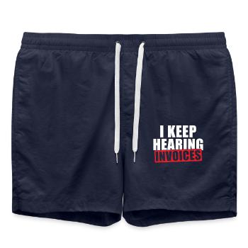 Buchhalter Spruch Ich höre ständig Rechnungen - Badeshorts - French Navy - Vorne - AI Model Male 185 light (185cm)