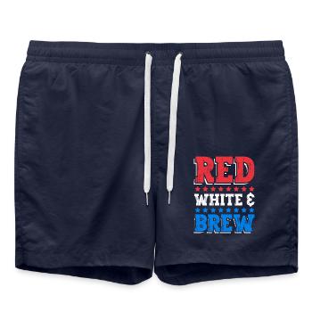 Red white and brown drink July 4 - Swim Trunks - french navy - Front - AI Model Male 185 light (185cm)