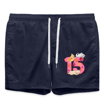Chaton de 15 ans | Chemise d’anniversaire de chat - Short de bain - bleu marine - Devant - AI Model Male 185 light (185cm)