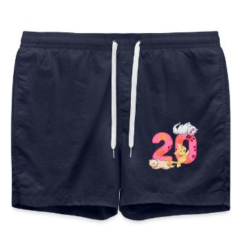 Chaton de 20 ans | Chemise d’anniversaire de chat - Short de bain - bleu marine - Devant - AI Model Male 185 light (185cm)