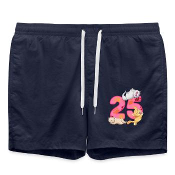 Chaton de 25 ans | Chemise d’anniversaire de chat - Short de bain - bleu marine - Devant - AI Model Male 185 light (185cm)