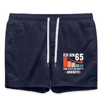 Ich bin 65 Ab jetzt gehts abwärts 65 Geburtstag - Badeshorts - French Navy - Vorne - AI Model Male 185 light (185cm)
