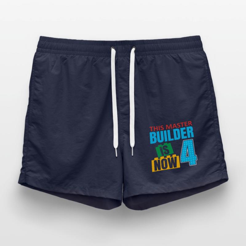 This Master Builder is now 4, Toy Blocks Swim Trunks