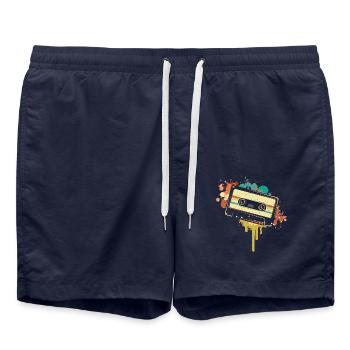 Vintage Cassette Music Handset Cassette-themed - Swim Trunks - french navy - Front - AI Model Male 185 light (185cm)