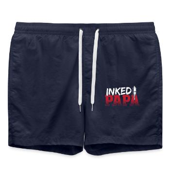 Inked Papa Tattooed Dad Künstlerischer Tätowierer - Badeshorts - French Navy - Vorne - AI Model Male 185 light (185cm)