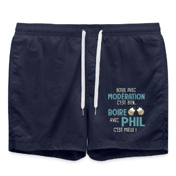 phiilippe modération boire avec phil c'est mieux - Short de bain - bleu marine - Devant - AI Model Male 185 light (185cm)