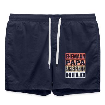 Baggerfahrer Vater Ehemann Held - Badeshorts - French Navy - Vorne - AI Model Male 185 light (185cm)