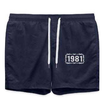 Birthday born 1981 Barbed wire - Swim Trunks - french navy - Front - AI Model Male 185 light (185cm)