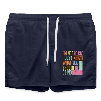Ich bin nicht bossy Vintage Lustiger Spruch - Badeshorts - French Navy - Vorne - AI Model Male 185 light (185cm)
