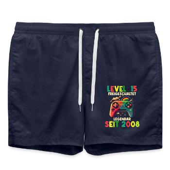 2008 Level 15 Jahre Gaming 15er 15 Geburtstag - Badeshorts - French Navy - Vorne - AI Model Male 185 light (185cm)
