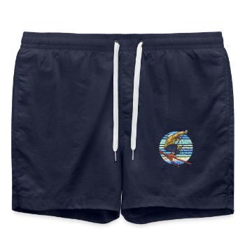 Skier Skiing Retro - Swim Trunks - french navy - Front - AI Model Male 185 light (185cm)