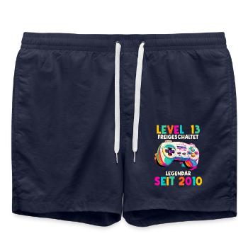2010 Level 13 Jahre Gaming 13er 13 Geburtstag - Badeshorts - French Navy - Vorne - AI Model Male 185 light (185cm)