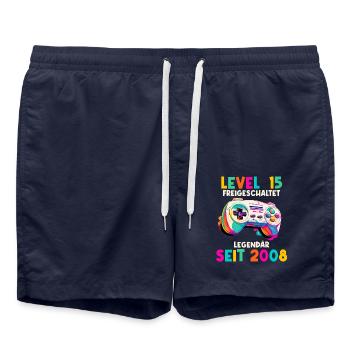 2008 Level 15 Jahre Gaming 15er 15 Geburtstag - Badeshorts - French Navy - Vorne - AI Model Male 185 light (185cm)