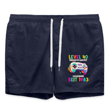 1983 Level 40 Jahre Gaming 40er 40 Geburtstag - Badeshorts - French Navy - Vorne - AI Model Male 185 light (185cm)