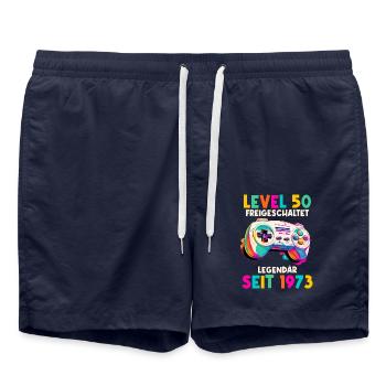 1973 Level 50 Jahre Gaming 50er 50 Geburtstag - Badeshorts - French Navy - Vorne - AI Model Male 185 light (185cm)
