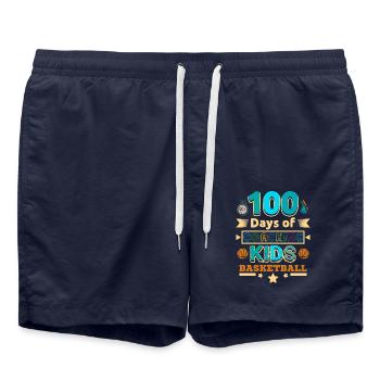 100 days of coaching kids basketball - Swim Trunks - french navy - Front - AI Model Male 185 light (185cm)