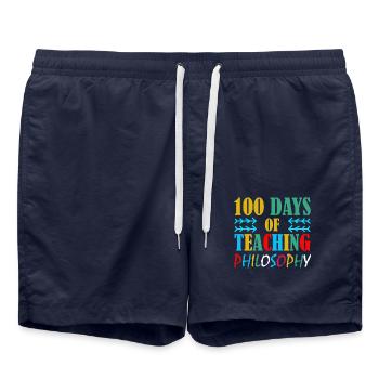 100 days teaching philosophy school subject teacher - Swim Trunks - french navy - Front - AI Model Male 185 light (185cm)