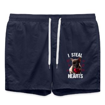 I steal hearts dog Frenchie french bulldog - Swim Trunks - french navy - Front - AI Model Male 185 light (185cm)