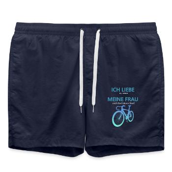 Rennrad Liebe meine Frau 3D Perspektive Türkis - Badeshorts - French Navy - Vorne - AI Model Male 185 light (185cm)