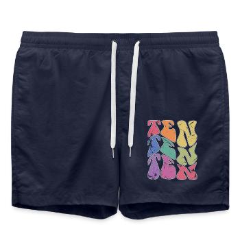 Rétro 10 ans 10e anniversaire Enfants Garçons Filles - Short de bain - bleu marine - Devant - AI Model Male 185 light (185cm)