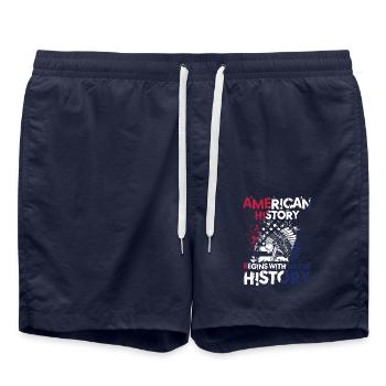 American History Begins With Native History - Badeshorts - French Navy - Vorne - AI Model Male 185 light (185cm)