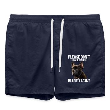Please don't scare my dog French Bulldog - Swim Trunks - french navy - Front - AI Model Male 185 light (185cm)