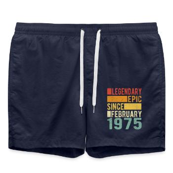 Birthday February 1975 Legendary epic - Swim Trunks - french navy - Front - AI Model Male 185 light (185cm)
