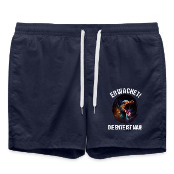 Erwachet Die Ente ist nah Duck Ente lustiges Enten - Badeshorts - French Navy - Vorne - AI Model Male 185 light (185cm)