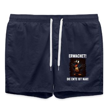 Erwachet Die Ente ist nah Duck Ente lustiges Enten - Badeshorts - French Navy - Vorne - AI Model Male 185 light (185cm)