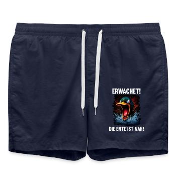 Erwachet Die Ente ist nah Duck Ente lustiges Enten - Badeshorts - French Navy - Vorne - AI Model Male 185 light (185cm)
