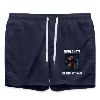 Erwachet Die Ente ist nah Duck Ente lustiges Enten - Badeshorts - French Navy - Vorne - AI Model Male 185 light (185cm)