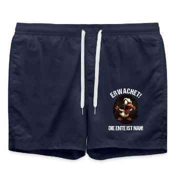 Erwachet Die Ente ist nah Duck Ente lustiges Enten - Badeshorts - French Navy - Vorne - AI Model Male 185 light (185cm)