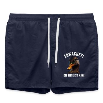 Erwachet Die Ente ist nah Duck Ente lustiges Enten - Badeshorts - French Navy - Vorne - AI Model Male 185 light (185cm)