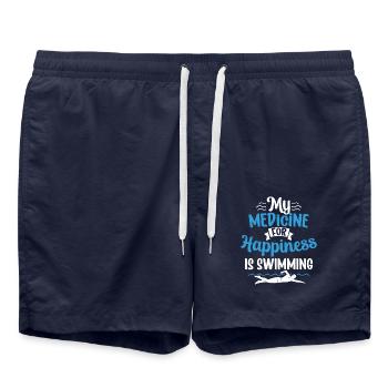 Meine Medizin Zum Glücklichsein Ist Schwimmen - Badeshorts - French Navy - Vorne - AI Model Male 185 light (185cm)