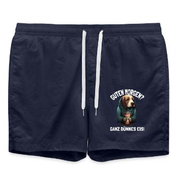 Guten Morgen Ganz Dünnes Eis Müder Hund Kaffee - Badeshorts - French Navy - Vorne - AI Model Male 185 light (185cm)