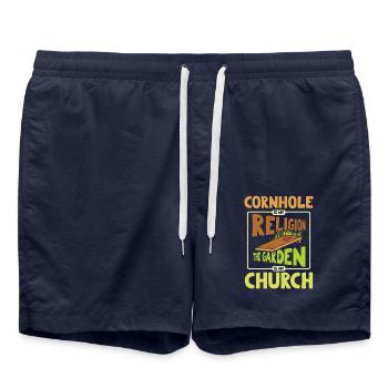 Cornhole ist Religion, der Garten ist Kirche - Badeshorts - French Navy - Vorne - AI Model Male 185 light (185cm)