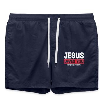 Jésus t’aime, mais je suis sa plus chère - Short de bain - bleu marine - Devant - AI Model Male 185 light (185cm)