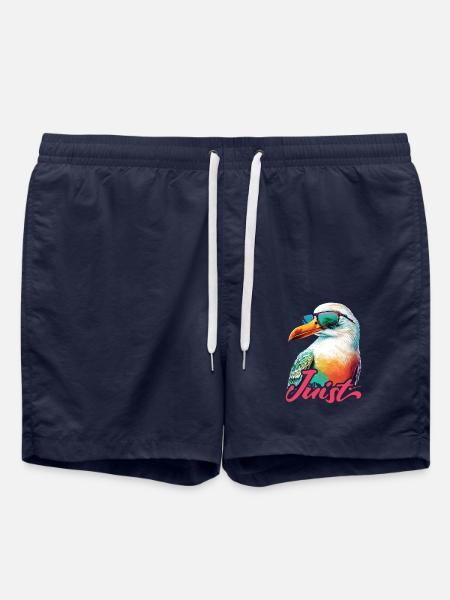 Juist Urlaub coole bunte Möwe mit Sonnenbrille - Badeshorts - French Navy