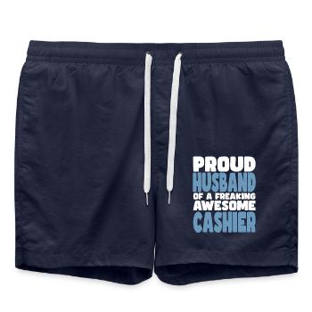 Fière épouse d’un sacré bon caissier - Short de bain - bleu marine - Devant - AI Model Male 185 light (185cm)