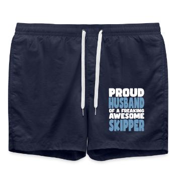Proud wife of a damn good skipper - Swim Trunks - french navy - Front - AI Model Male 185 light (185cm)