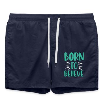 Born to Believe Christian Cross Faith - Swim Trunks - french navy - Front - AI Model Male 185 light (185cm)