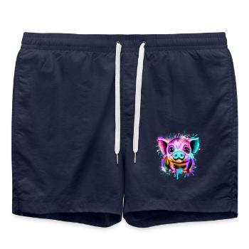 Schwein Bunt - Badeshorts - French Navy - Vorne - AI Model Male 185 light (185cm)